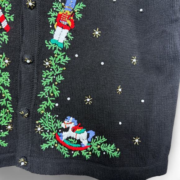 VTG 90s Victoria Jones Holiday Sweater Vest L Beaded Toy Soldier Ugly Sweater - Picture 4 of 11